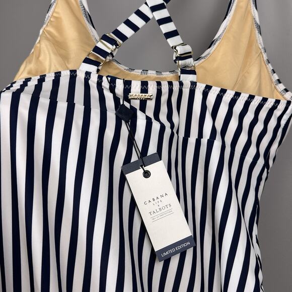 New Cabana Life x Talbots Swimsuit Women's Size L Navy White Stripes UV - Picture 2 of 6